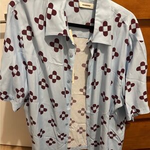 Sandro Men's Shirt with Light Blue and Burgundy Design
